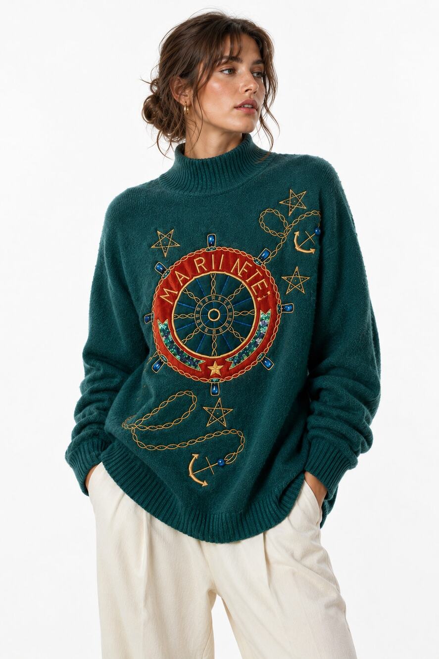 Vtg 80s Preppy Lambswool Angora Nautical Maritime Sweater Womens Size M Cozy